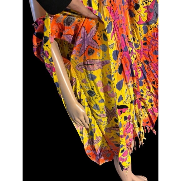 L.G. Sport Tie Dye Kaftan Swim Cover-Up Sleeveless fish shell seahorse beach - Picture 9 of 12